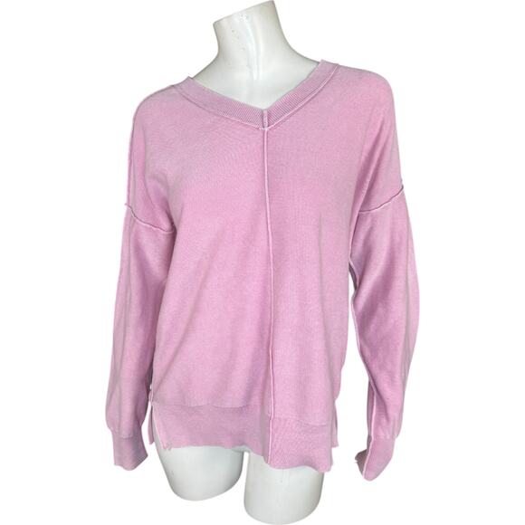 Attitudes by Renee 100% Cotton Sweater with Wash Effect Pastel Lavender Medium - Picture 1 of 14